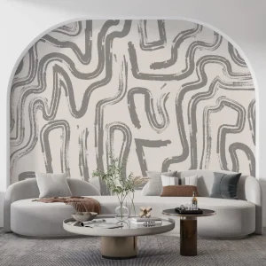 Waterproof Self Adhesive Home Wall Decoration Soft Toned Minimalist Abstract Lines Gray Brushstrokes Artistic Mural Wallpaper