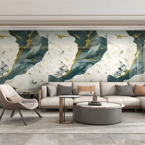 Waterproof Self-Adhesive Marble Wallpaper Modern Floral Design in Gold Black White for Home Decor