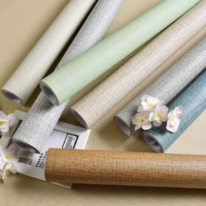 Waterproof Self Adhesive PVC Wallpaper Modern Fabric Textured Design Eco Friendly Wall Covering for Hotel