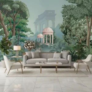Waterproof Self Adhesive Paper Easy Modern Home Wall Decoration Mughal Gardens Swan Forest Lake Landscape Mural Wallpaper