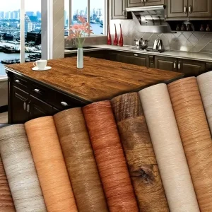 Waterproof Self Adhesive Wood Grain Sticker Door Cabinet Desktop Modern Furniture Renovation Wallpaper Decor Protective Film