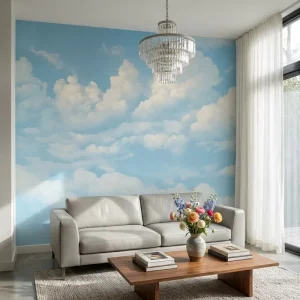 Waterproof Soft Cloudy Sky Wall Mural Peel and Stick Self Adhesive Light Blue Cloud Wallpaper for Home Wall Decor