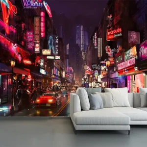 Waterproof Street Night View Wall Decor Wallpaper Modern Bedroom Exterior Use for Bar Background Wall Mural Wall Cloth