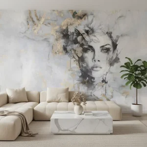 Waterproof Vintage Abstract Female Portrait Mural Living Room Bedroom Wall Decoration Concrete Texture Woman’s Face Wallpaper