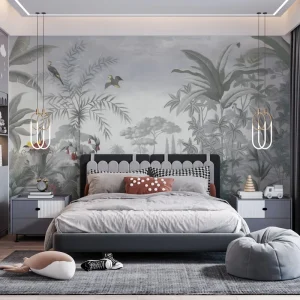 Waterproof Vintage Tree Bush Flower Bird Forest Garden Landscape Wallpaper Mural for Home Wall Decoration