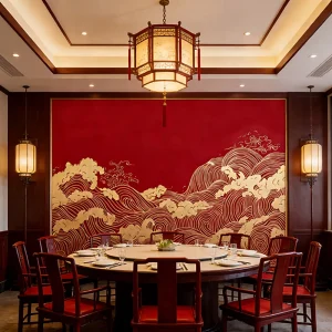 Waterproof Wave Wall Paper Restaurant Wall Covering Red Textured Wave Mural Wallpaper