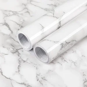 Waterproof White Peel and Stick Wallpaper PVC Self Adhesive Vinyl 3D Marble Sticker Wall Paper for Kitchen Cabinets