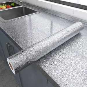 Waterproof and Oil Proof Kitchen DIY Decorative Films Easy Install Golden Aluminum Foil Stickers Modern Style for Home