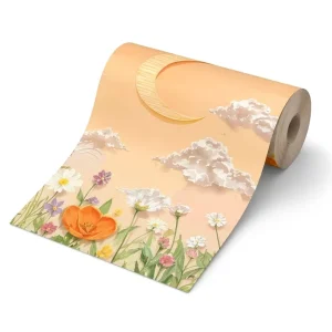 Whimsical Celestial Floral Wallpaper Moon Star Sun Pattern Artistic Impasto 3D Wall Paper Rolls for Kids Nursery Bedroom