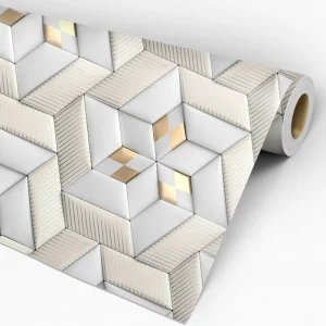 White Geometric Pattern PVC Wallpaper with Self Adhesive and Deep Embossed Waterproof Design for DIY Home Decoration