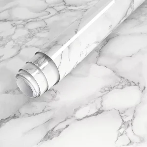 White Peel and Stick Vinyl Wallpaper PVC Self Adhesive 3D Marble Sticker Wall Paper Rolls for Kitchen Cabinets