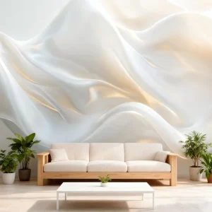 White Satin Silk Texture Floral Wallpaper Luxurious Fabric Flow Mural Modern Bedroom Living Room Glam Dressing Room