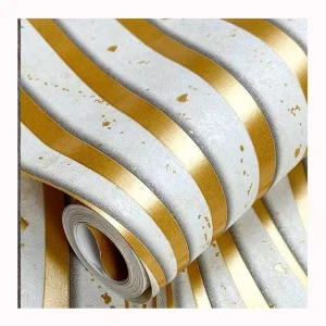 White and Gold Embossed Texured Vinyl Hotel Decoration Wallpaper