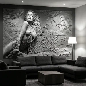 Woman and Sea Storm 3D Wallpaper Textured Mural for Living Room Bedroom KTV Wall Decoration