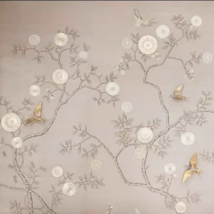 Zhenling Vintage Chinoiserie Floral Handpainted Silk Wallpaper for Wall Decor